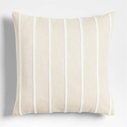 Como Cotton Embroidered Thin Stripe 23"x23" Arctic Ivory Throw Pillow Cover