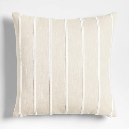 Como Cotton Embroidered Thin Stripe 23"x23" Arctic Ivory Throw Pillow Cover
