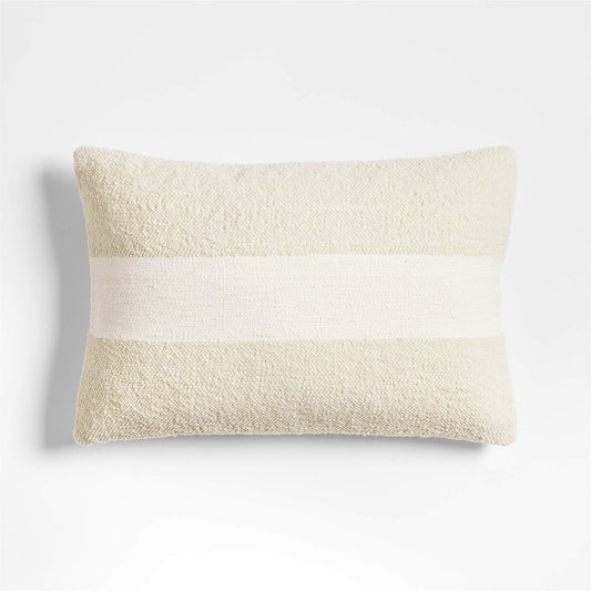 Biella Wool-Cotton Blend Textured 24"x16" Arctic Ivory Throw Pillow Cover