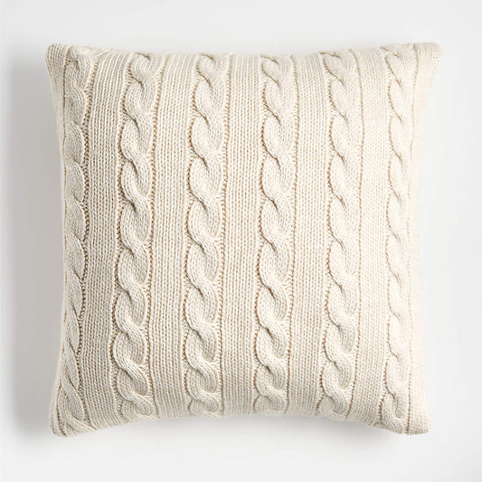 Alabaster Ivory Wool Blend Cozy Cable Knit 23"x23" Throw Pillow Cover