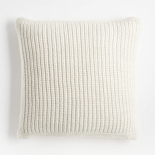 Arctic Ivory Wool Blend 23''x23" Fisherman Knit Throw Pillow Cover