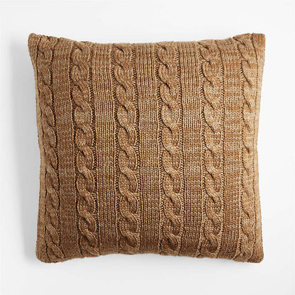 Alabaster Ivory Wool Blend Cozy Cable Knit 23"x23" Throw Pillow Cover