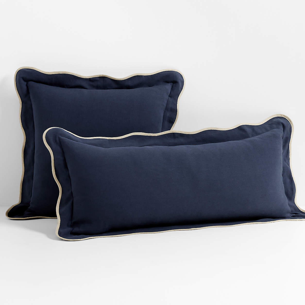 Amalfi Cotton Linen Scallop Edge 23''x23" Deep Indigo Blue Throw Pillow Cover