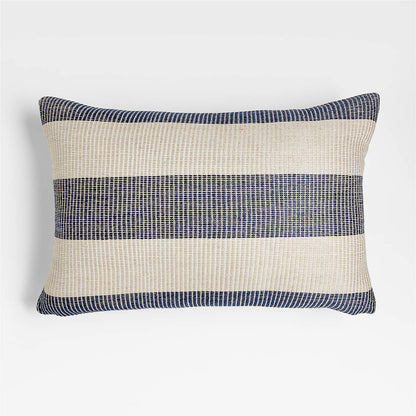 Deep Indigo Blue 24"x16" Soft Textured Stripe Indoor/Outdoor Throw Pillow