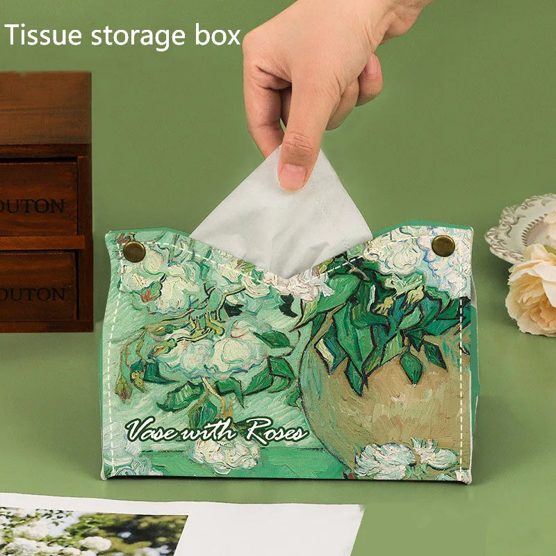 Oil Painting Leather Tissue Box