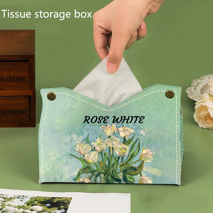 Oil Painting Leather Tissue Box
