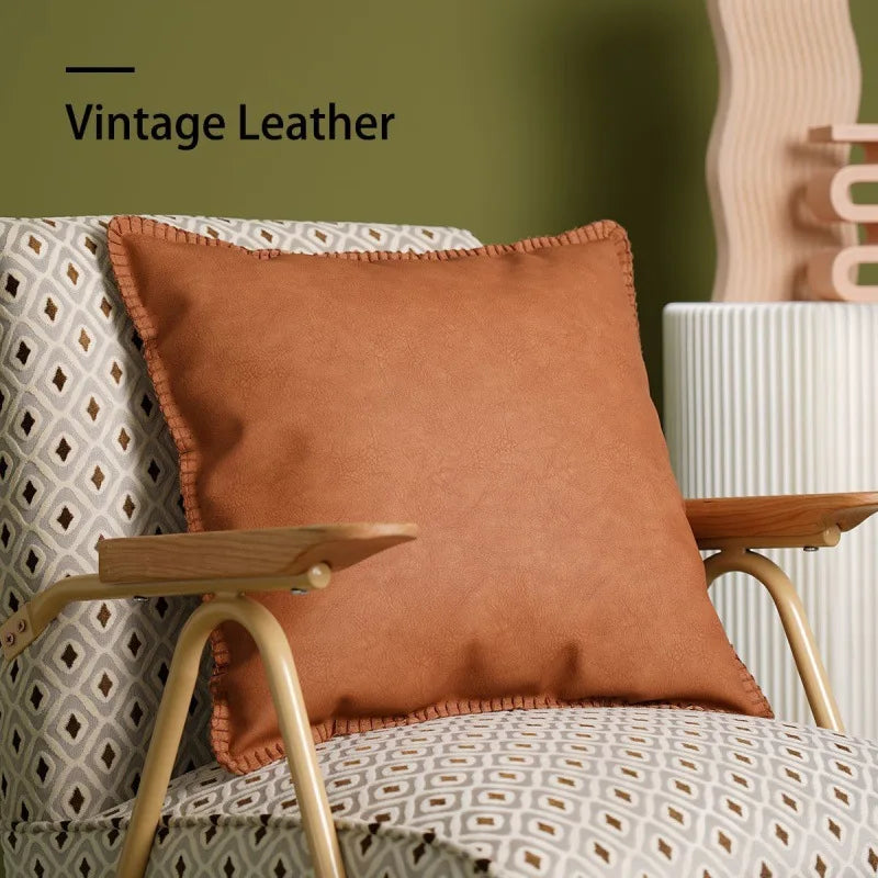 Retro Elegance Leather Accent Pillowcase