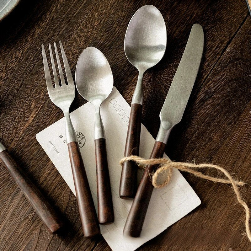 Wooden matte stainless steel food tableware
