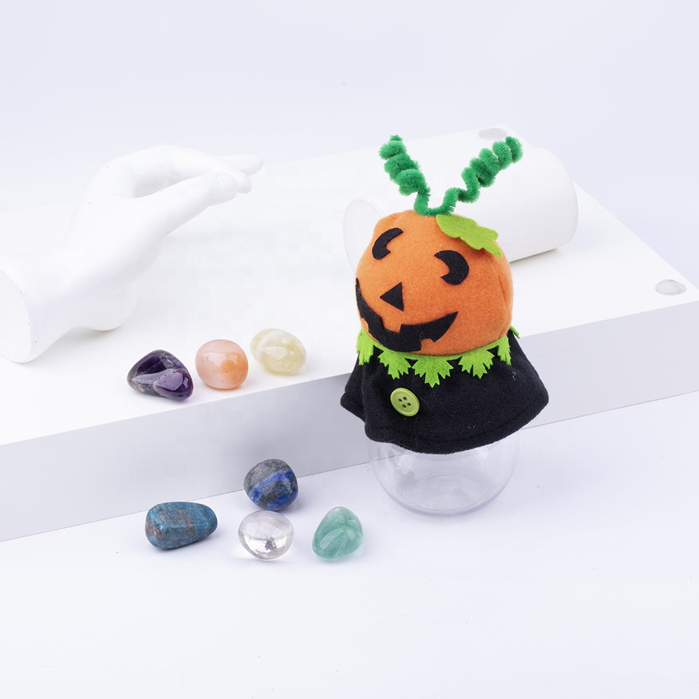 Halloween-Kürbis-Kristall-Geschenkbox, sieben Chakren, Heilungsset, natürliche Kristallenergie-Geschenkbox 